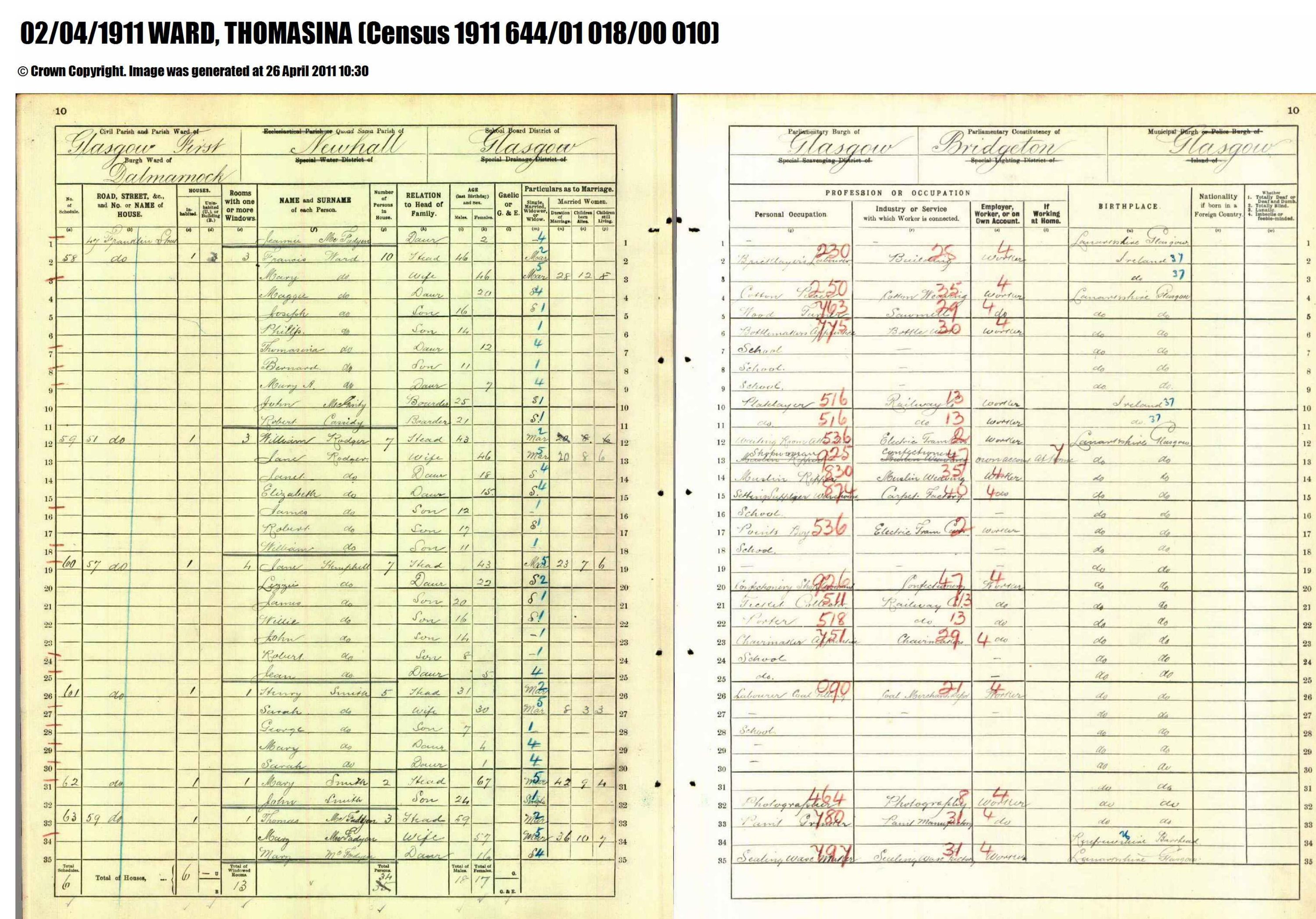 Census, 1911 โ glasgow 1911 census Francis ward and family.pdf