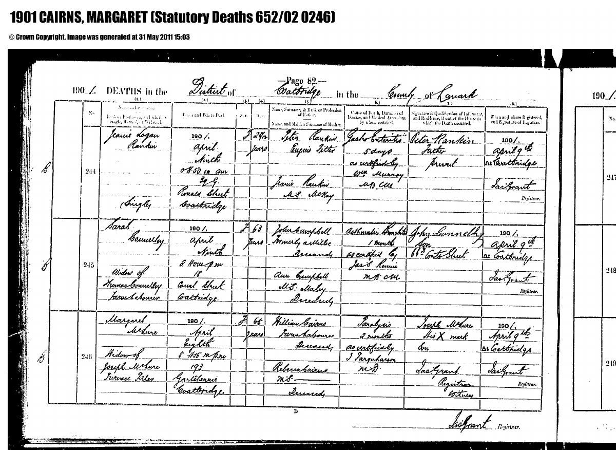 Death โ Margaret McClure Nee Cairns Death Entry.pdf