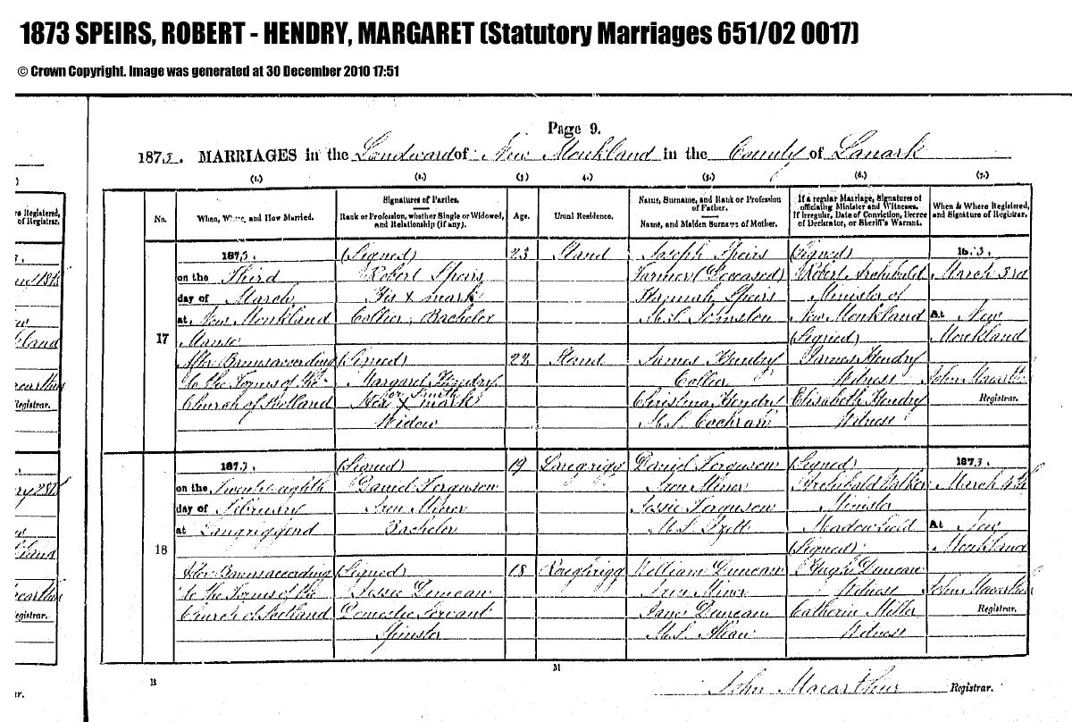 Marriage โ Robert & Margaret Speirs Wedding Cert.pdf