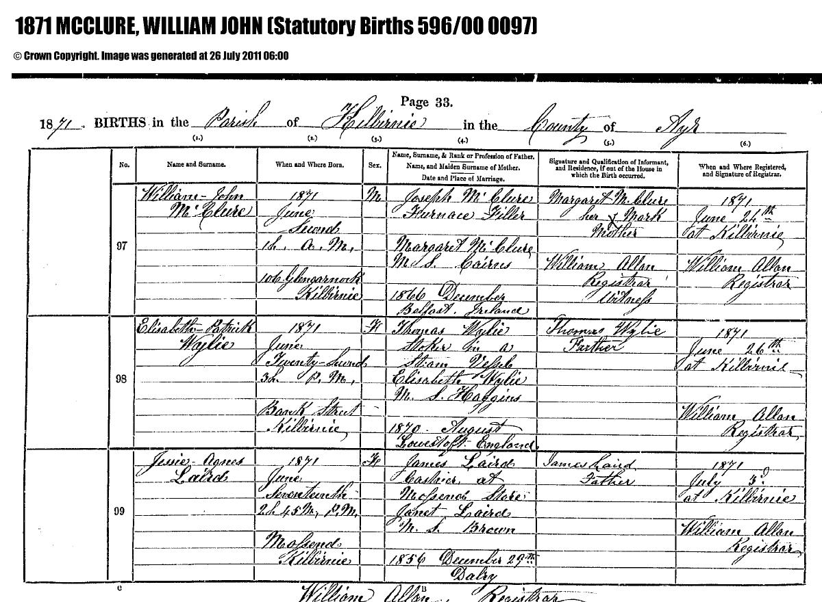 Birth, 1871 โ William John McClure 1871 Birth.pdf