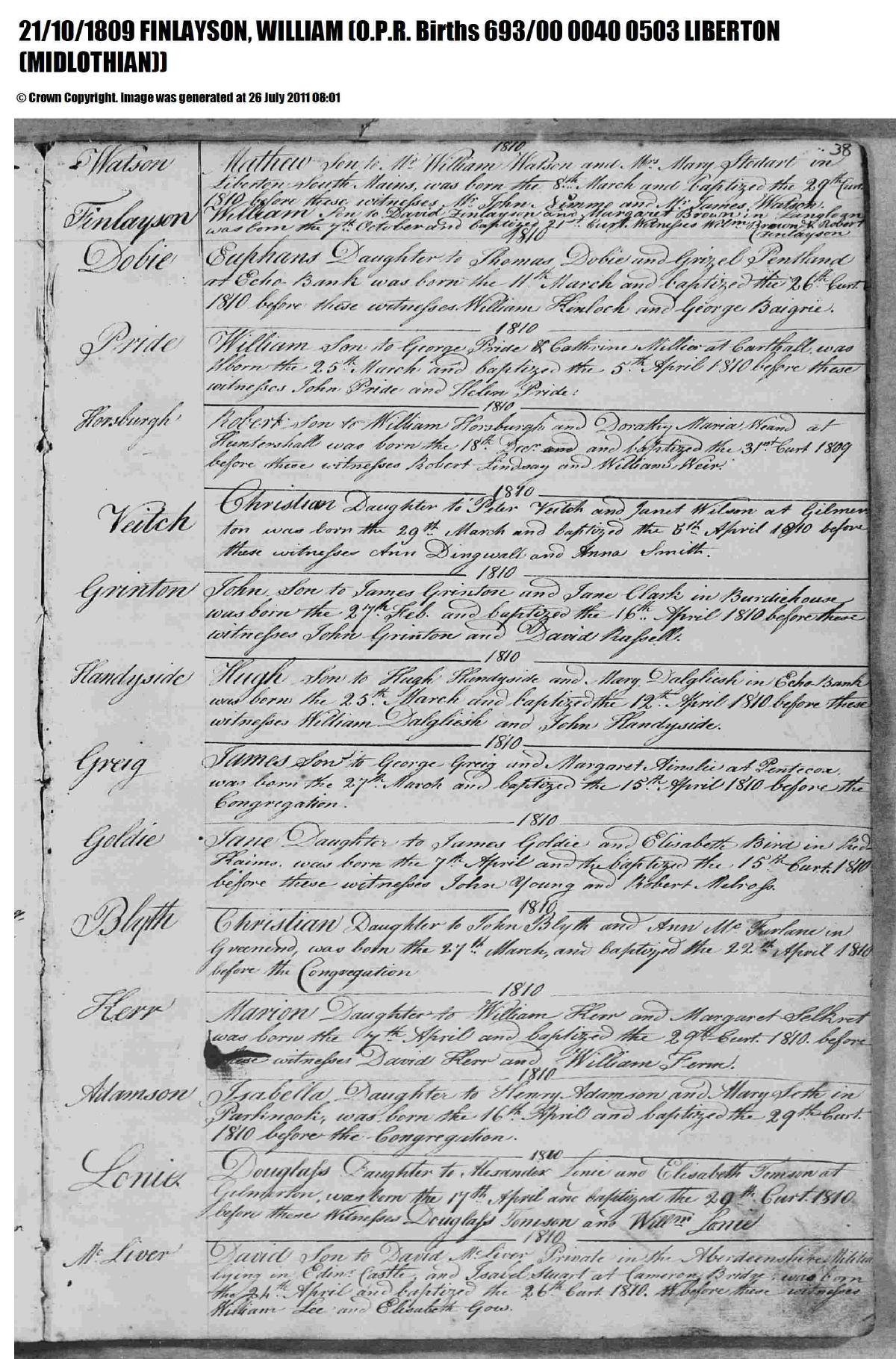 Birth, 1809 โ William Finlayson 1809 Birth.pdf