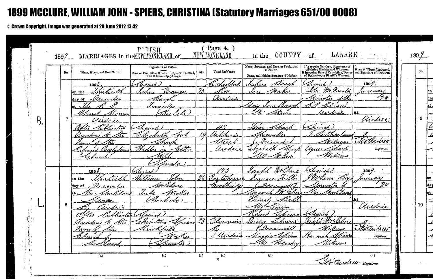Marriage, 1898 โ William John McClure & Christnia Spiers Wedding cert.pdf