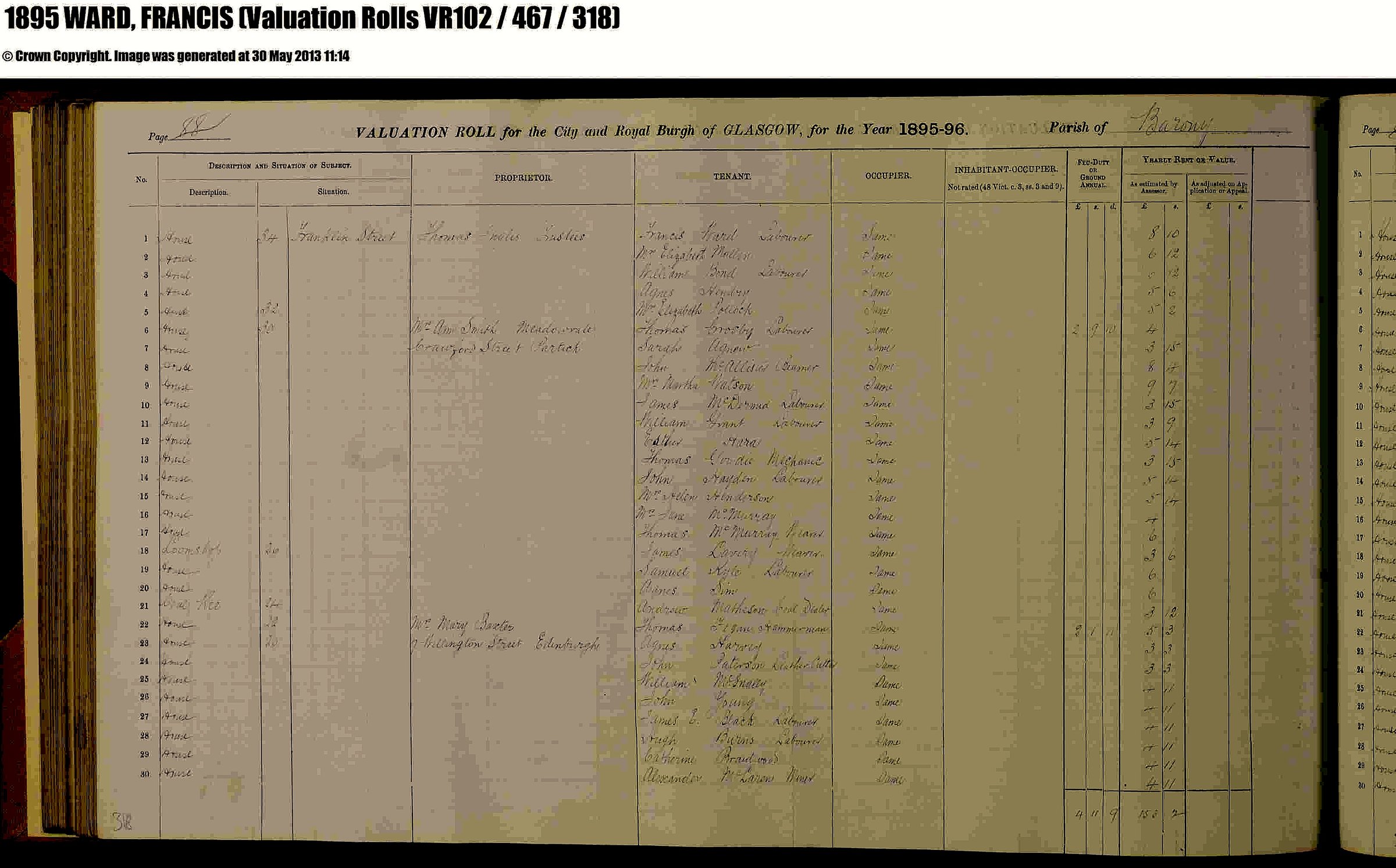 Valuation roll, Franklin Street, 1895-96 โ 1895 Valuation Roll Franklin St francis ward.jpg