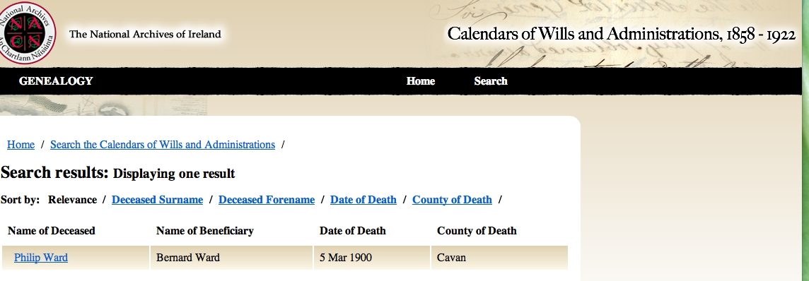 Calendar of Wills and Administrations, 1900 â 1900 Probate Philip ward.jpg